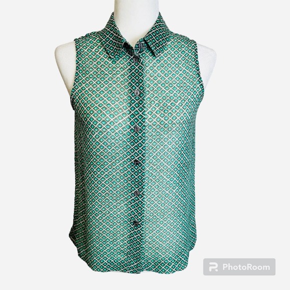 Vince Camuto Tank Top Blouse Women’s sz. XS Green Collared Tunic Top - Picture 8 of 8